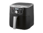 Svart airfryer med digital display som visar 200°C och matlagningsalternativ.