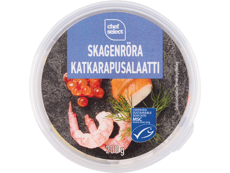 Räksallad och rom med dill, med certifiering för hållbart fiske, 200 g.