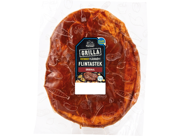Marinerad fläskstek för grillning i förpackning med texten 'Grilla Original'.