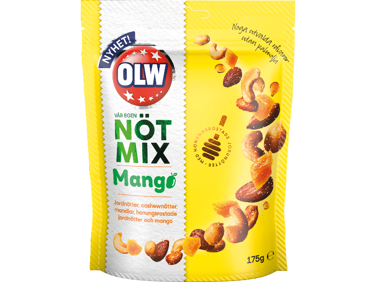 Nötmix med mango, jordnötter, cashewnötter och mandlar, 175g