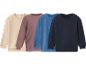 Fyra sweatshirts i olika färger: beige, brun, blå och mörkblå.