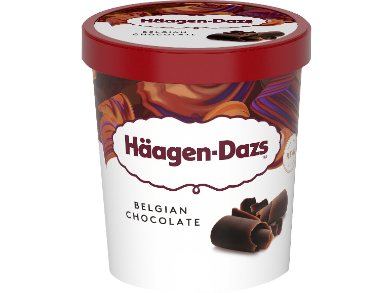 Bägare med belgisk chokladglass och chokladspån.
