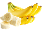 En klase gula bananer och skalade, skivade bananer.