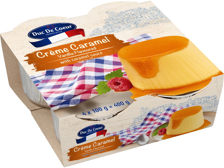 Duc de Coeur Crème Caramel vaniljsmak med karamellsås, 4 x 100 g.