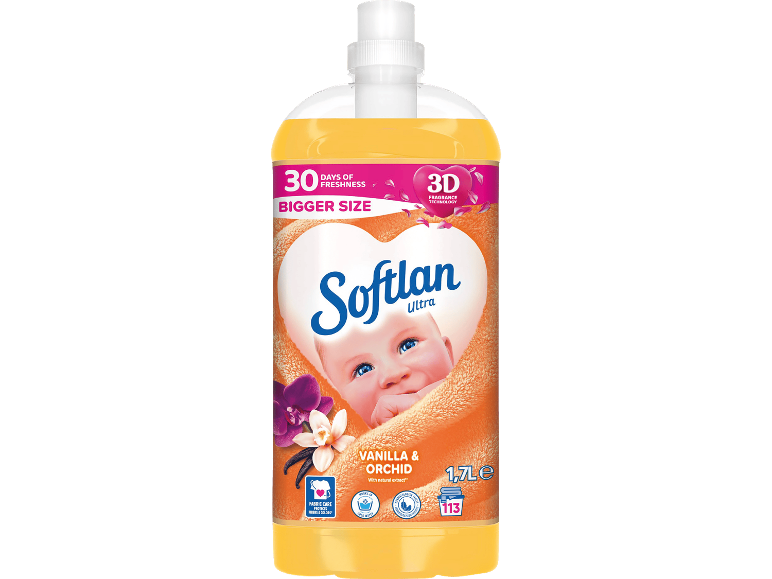 Softlan Ultra sköljmedel, vanilj och orkidé, 1,7L, 30 dagars fräschhet.