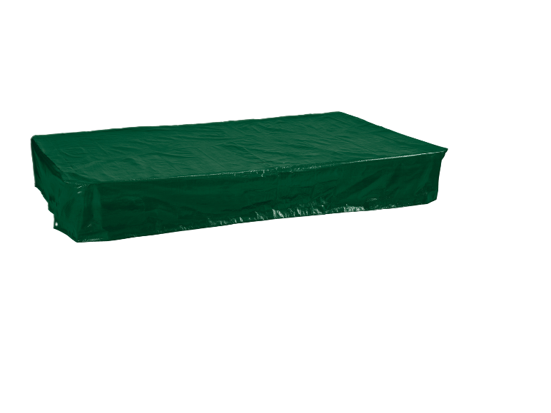 Mörkgrönt rektangulärt skyddsöverdrag för utemöbler.