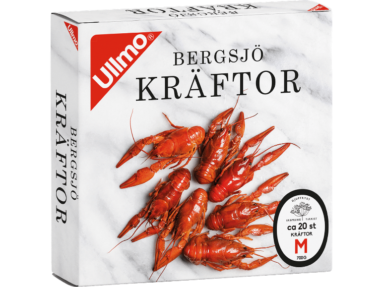Förpackning frysta kräftor, cirka 20 stycken, vikt 700g.