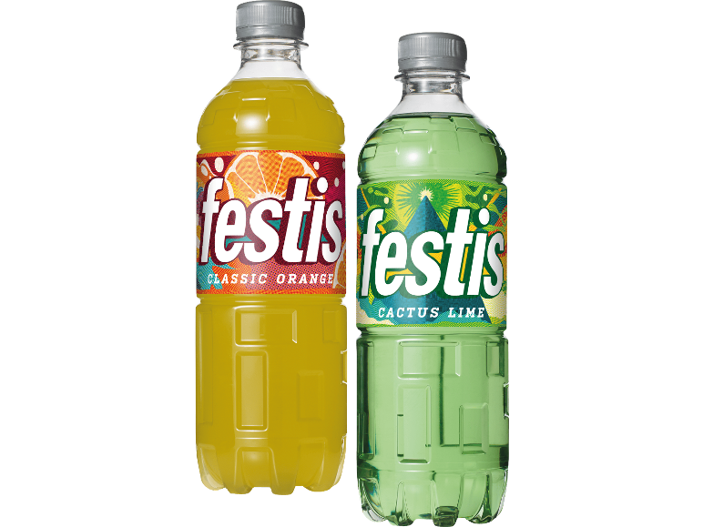 Två läskflaskor: klassisk apelsin och grön kaktus-lime.