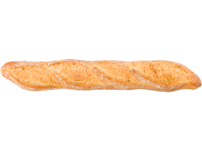 Lång, gyllenbrun baguette med krispig skorpa.