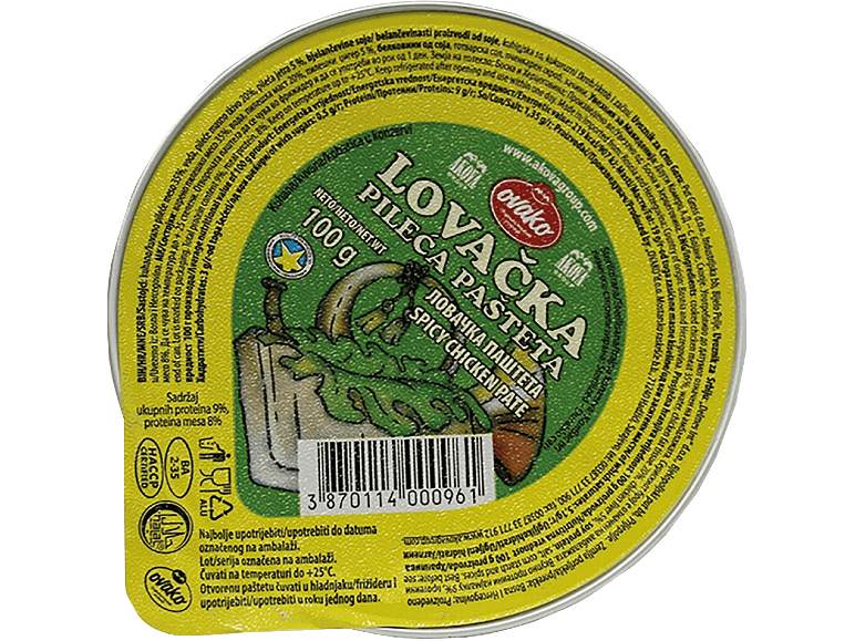 Stark kycklingpaté i en konservburk på 100 gram.