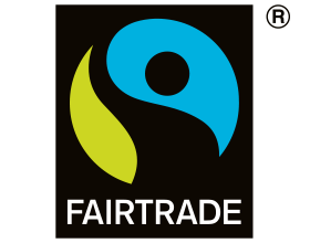 Fairtrade-sigill med texten 'FAIRTRADE'.