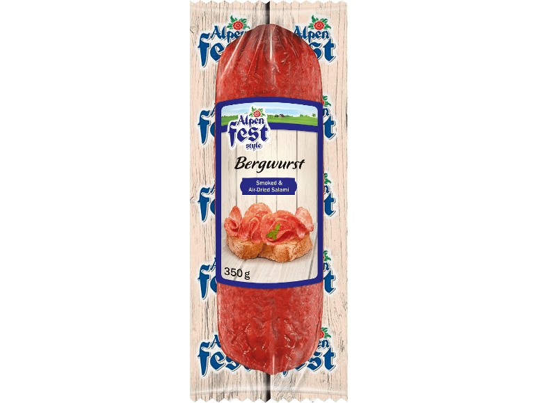 Rökt och lufttorkad salami (Bergwurst) i förpackning, 350g