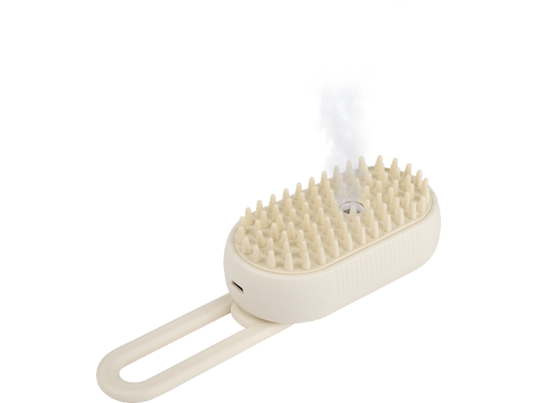 Hårbottenmassageborste med ångsprayfunktion.