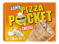 Kartong med fryst 3-ostspizza, med en tecknad kock.