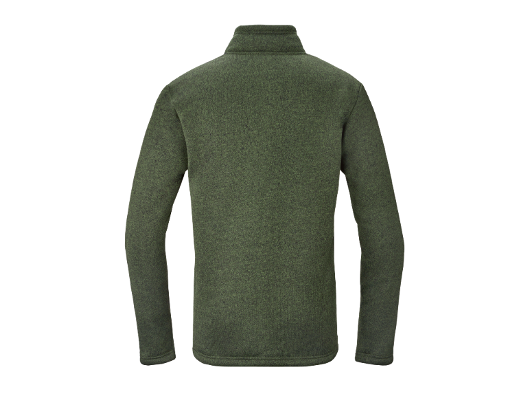 Herrfleecejacka i khaki med ståkrage, bakifrån