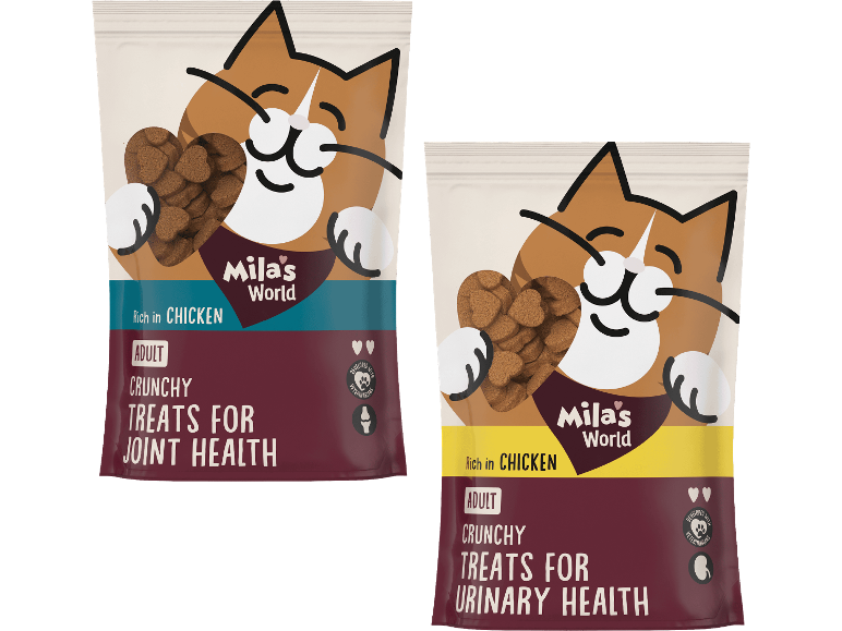 Mila's World krispigt kattgodis för leder och urinvägar, rikt på kyckling.