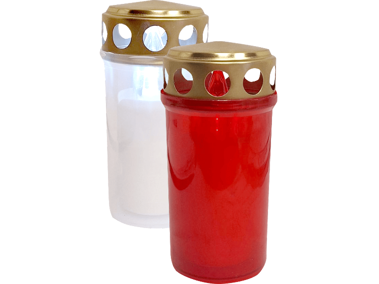 Röda och vita gravljus med guldlock
