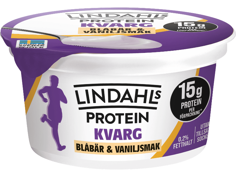 Kvarg med blåbärs- och vaniljsmak, rik på protein