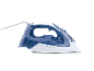 Vit-blått ångstrykjärn med sladd och olika funktioner