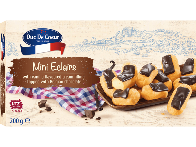 Mini-eclairs med vaniljkräm och belgisk choklad, 200 g.