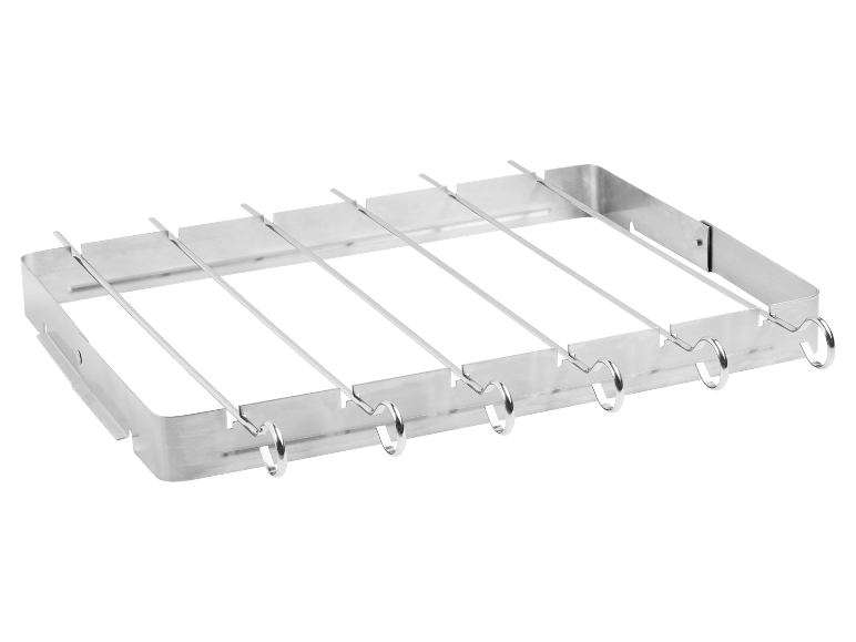 Metallställ för grillspett med sex spett.