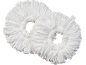 Två vita mopphuvuden i mikrofiber på svart bakgrund.
