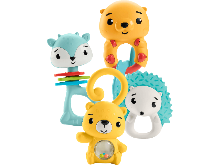 FISHER-PRICE aktivitetsleksaker för bebisar med färgglada skallror och bitringar.