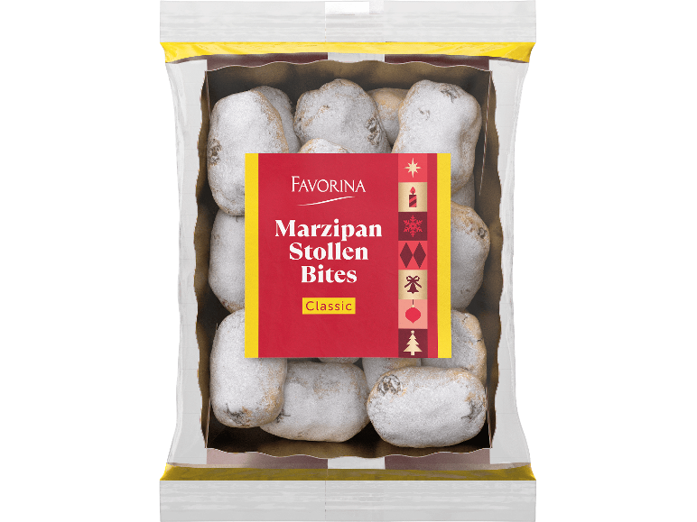 Förpackning med Favorina Marzipan Butterstollen Konfekt Classic.