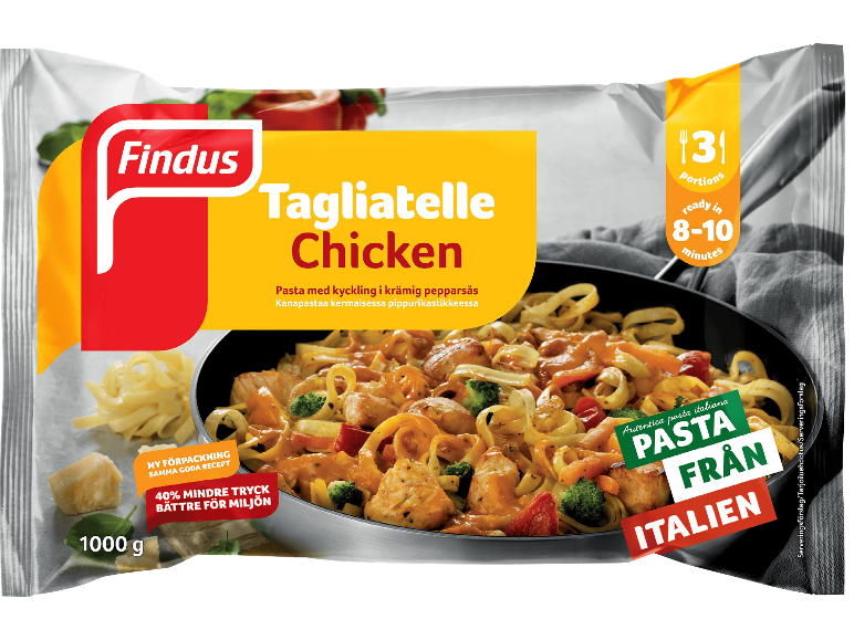 Findus Tagliatelle Chicken, fryst pasta med kyckling i krämig pepparsås, 1000 g