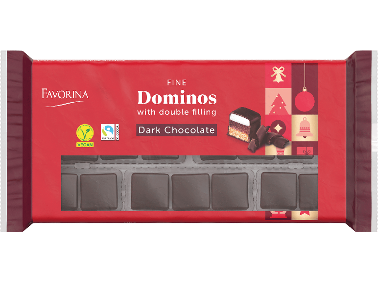 Favorina fina Dominos med dubbel fyllning i mörk choklad