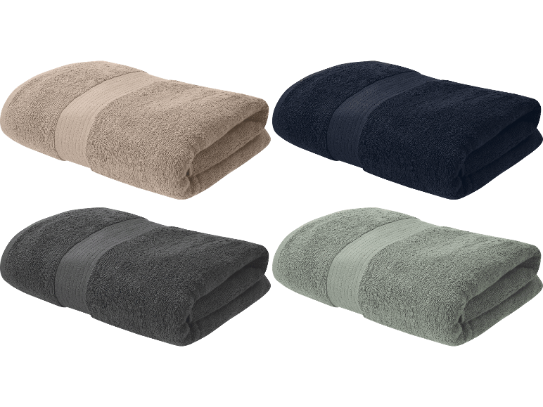 Livarno frottébadlakan i beige, marinblått, grått och ljusgrönt.