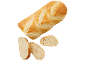 Nygräddad baguette och tre skivor på svart bakgrund.