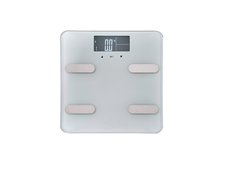 Smart badrumsvåg med digital display som visar «0.0 kg».