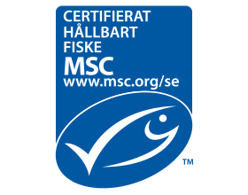 Blå sigill: CERTIFICAT HÅLLBART FISKE MSC www.msc.org/se
