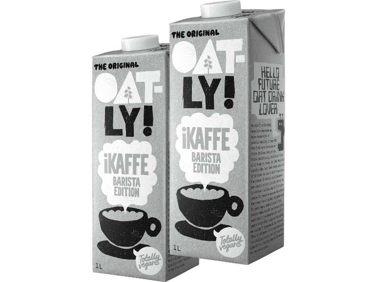 Två förpackningar Oatly Barista Edition havredryck på 1 liter.