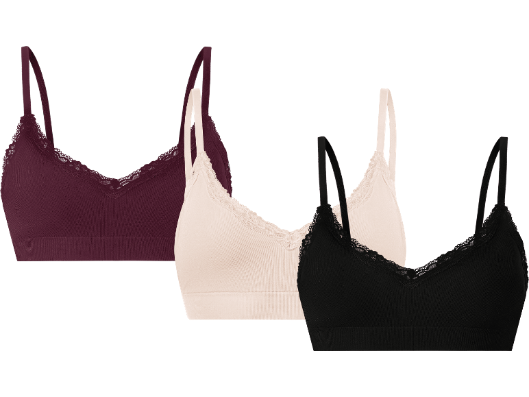 Esmara ribbade braletter för dam med spets, 3-pack