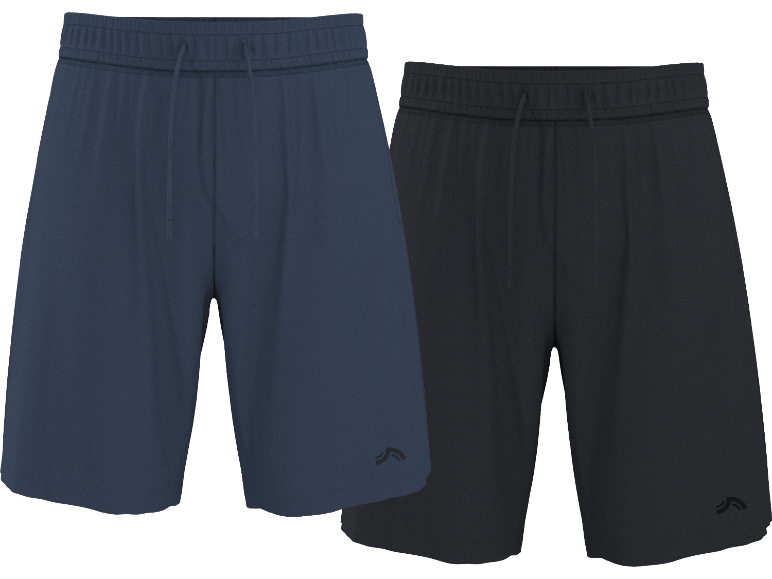 Två par sportshorts för män: marinblå och svarta.