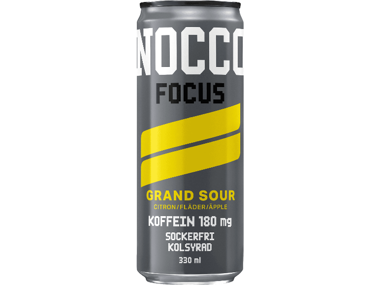 Sockerfri, kolsyrad energidryck med Grand Sour-smak av citron, fläder och äpple, 330 ml.