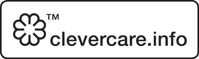 Logotyp med texten 'TM clevercare.info' och en blomformad symbol.