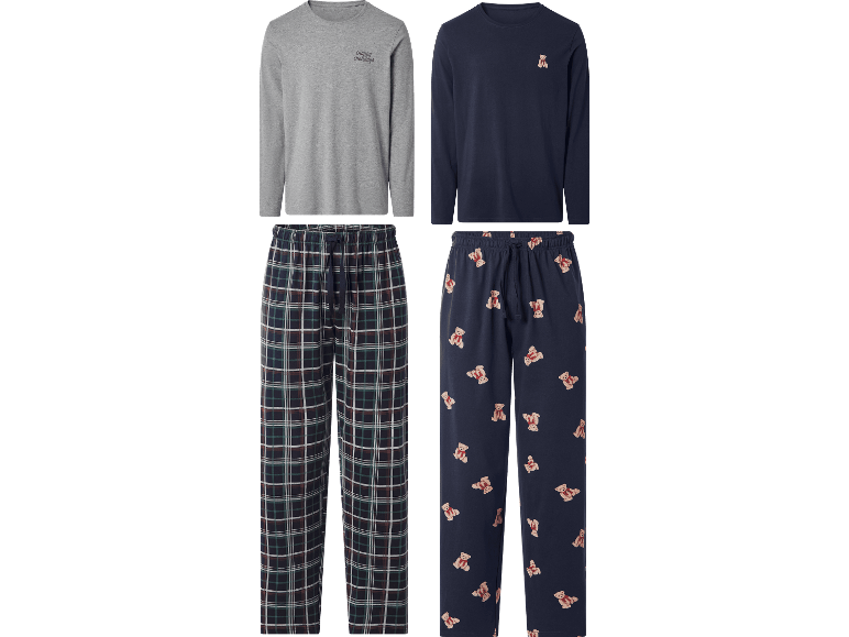 Esmara Men herrmorgonrockar och pyjamas med lång ärm i grått och mörkblått, rutigt och med nallar.