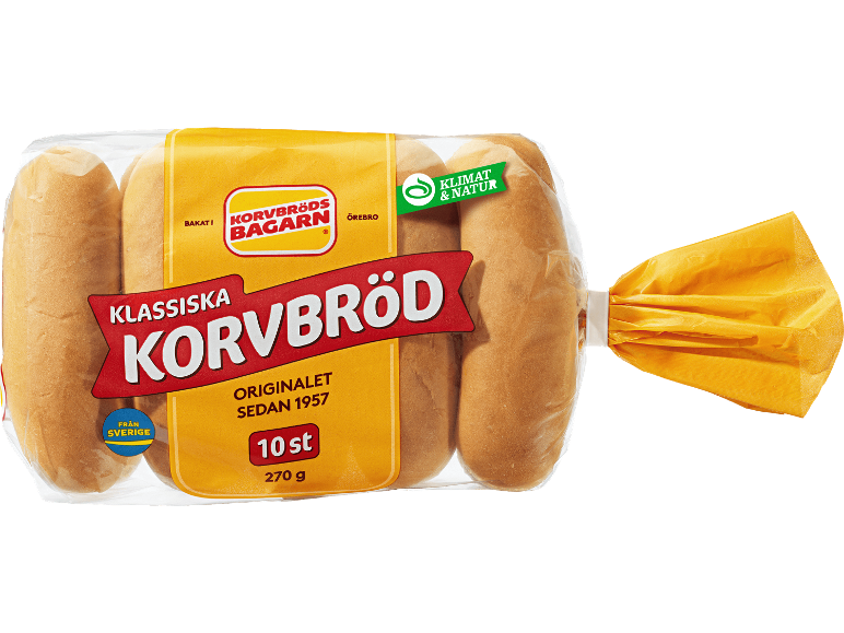 Förpackning klassiska korvbröd, 10 stycken, 270 g.