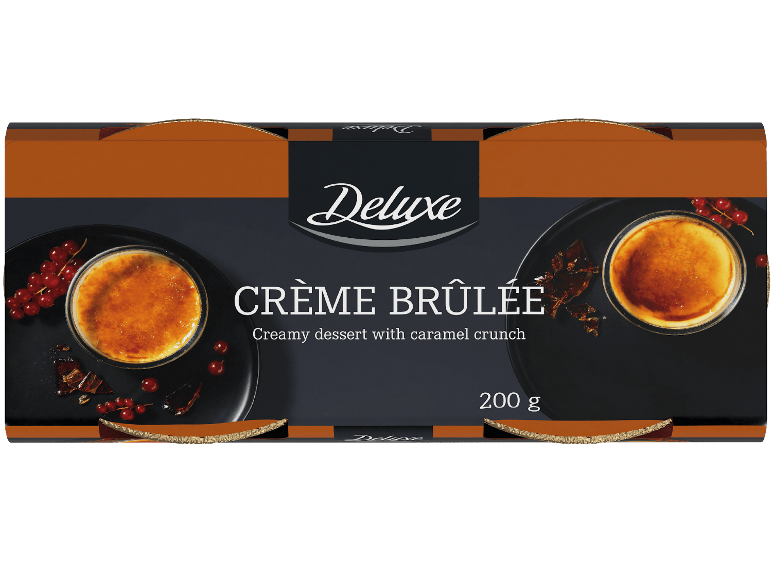 Förpackning med Crème Brûlée från Deluxe, 200 g.