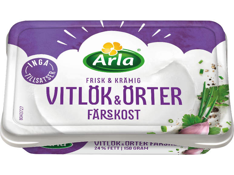 Vitlök- och örtfärskost, 24% fett, 150 gram.
