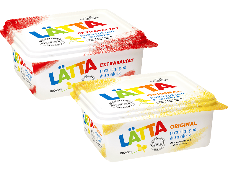 Två förpackningar margarin med extrasaltad och originalsmak.