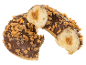 Chokladdoughnut med karamellfyllning och strössel, bruten i två delar.
