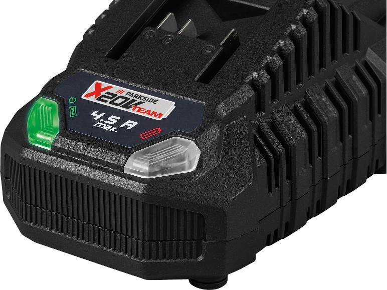 20 V batteri med laddningsindikator och texten «4,5 A max.»