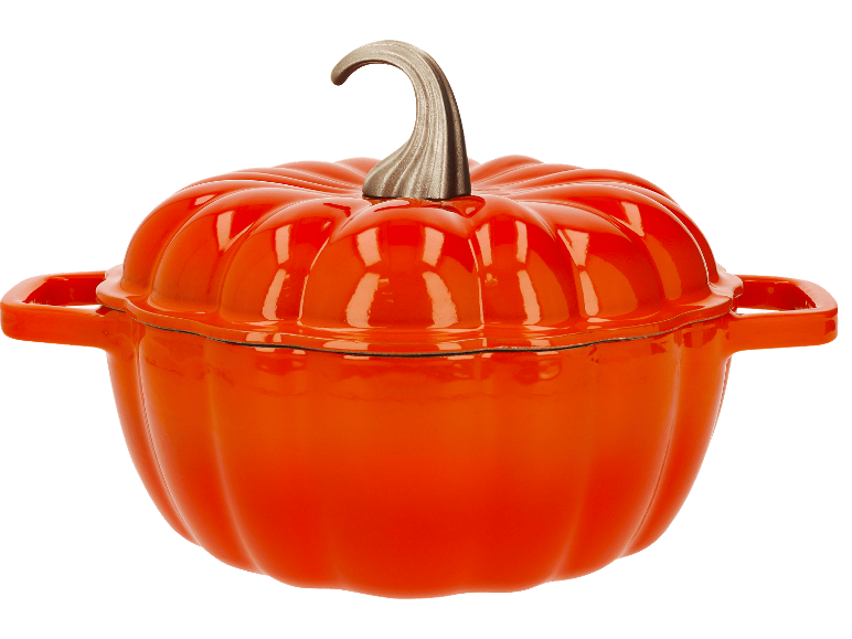 SILVERCREST gjutjärnsgryta i form av en orange pumpa.