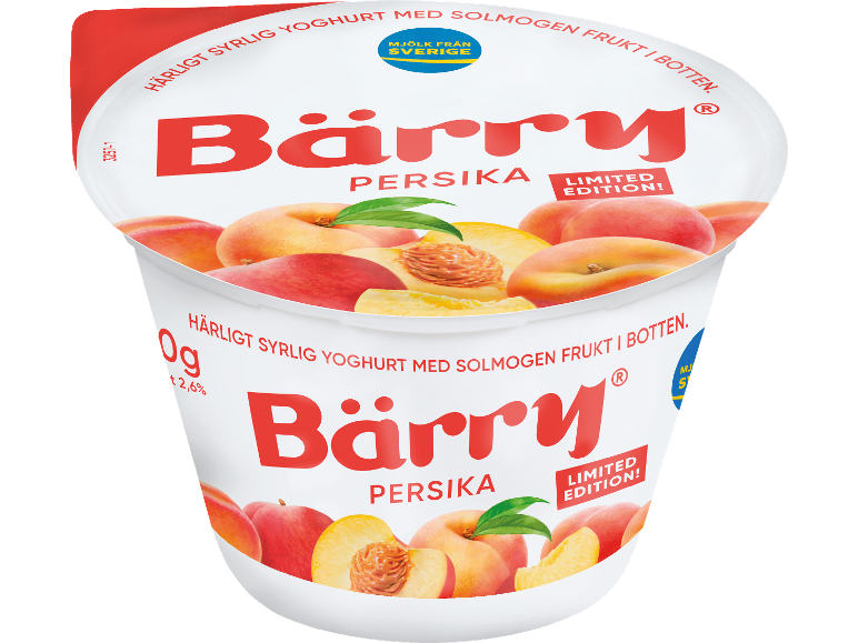 Persikoyoghurt med frukt i botten, begränsad upplaga.