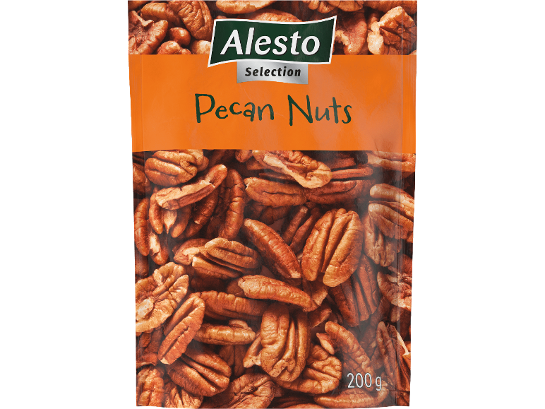 Förpackning pekannötter med texten 'Pecan Nuts' och 200 g.