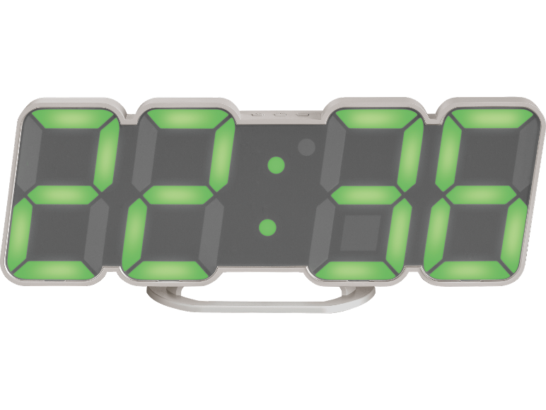 Digital väckarklocka med gröna siffror, visar tiden 07:36.